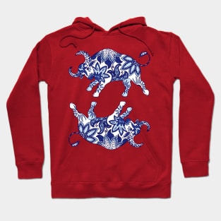 Paisley Oxen (Blue and Red Palette) Hoodie